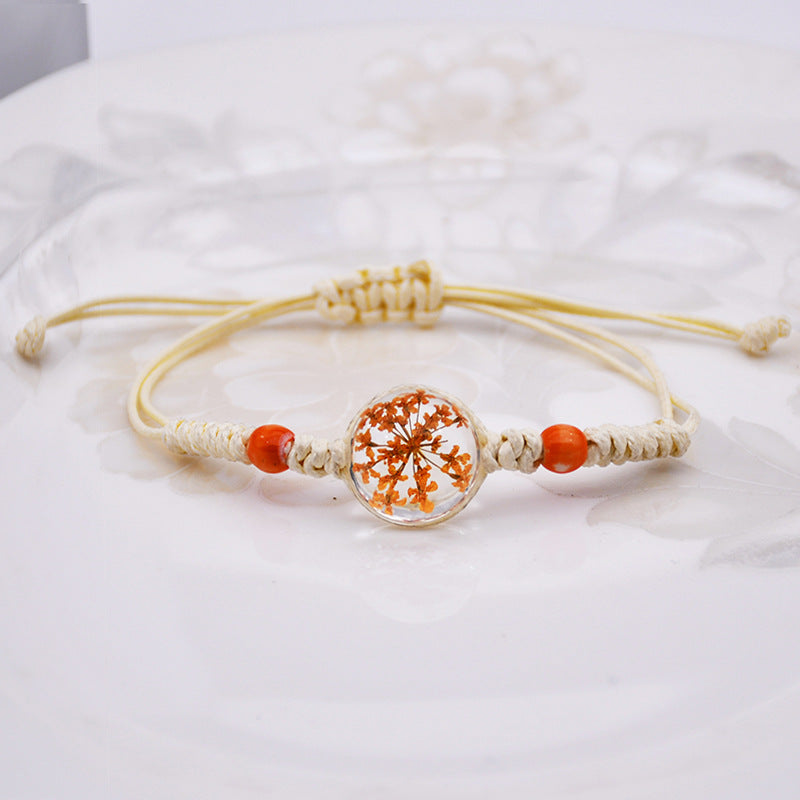 Wholesale Handmade Hemp Cotton Weaving Dried Flower Tree Of Life Color Elastic Bracelet